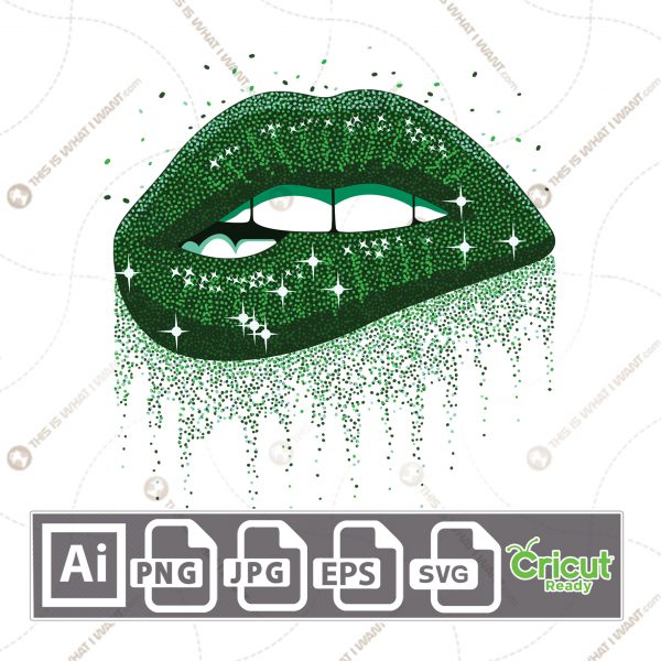Green Sparkling Glitter Biting Lips - Printable Art Design - Hi-Quality Vector Bundle - Ai, Svg, Jpg, Png, Eps - Cricut Ready