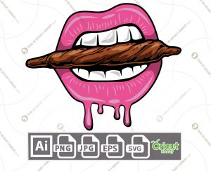 Pink Lips Biting a Blunt Design - Printable Art Design - Hi-Quality Vector Bundle - Ai, Svg, Jpg, Png, Eps - Cricut Ready