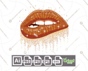 Gold Sparkling Glitter Biting Lips - Printable Art Design - Hi-Quality Vector Bundle - Ai, Svg, Jpg, Png, Eps - Cricut Ready