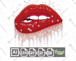 Red Sparkling Glitter Biting Lips - Printable Art Design - Hi-Quality Vector Bundle - Ai, Svg, Jpg, Png, Eps - Cricut Ready