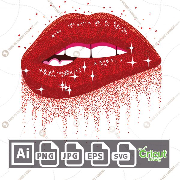 Red Sparkling Glitter Biting Lips - Printable Art Design - Hi-Quality Vector Bundle - Ai, Svg, Jpg, Png, Eps - Cricut Ready