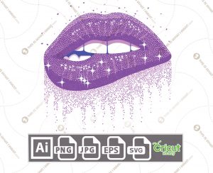 Purple Sparkling Glitter Biting Lips - Printable Art Design - Hi-Quality Vector Bundle - Ai, Svg, Jpg, Png, Eps - Cricut Ready