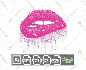 Pink Sparkling Glitter Biting Lips - Printable Art Design - Hi-Quality Vector Bundle - Ai, Svg, Jpg, Png, Eps - Cricut Ready