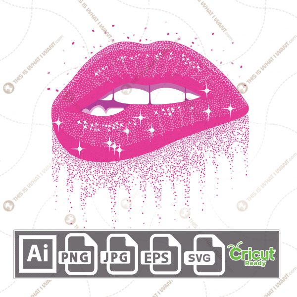 Pink Sparkling Glitter Biting Lips - Printable Art Design - Hi-Quality Vector Bundle - Ai, Svg, Jpg, Png, Eps - Cricut Ready