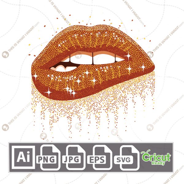 Gold Sparkling Glitter Biting Lips - Printable Art Design - Hi-Quality Vector Bundle - Ai, Svg, Jpg, Png, Eps - Cricut Ready