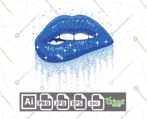 Blue Sparkling Glitter Biting Lips - Printable Art Design - Hi-Quality Vector Bundle - Ai, Svg, Jpg, Png, Eps - Cricut Ready