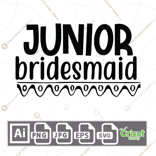 Junior Bridesmaid Text with Lace Design - Print n Cut Hi-Quality Vector Bundle - Ai, Svg, Jpg, Png, Eps - Cricut Ready