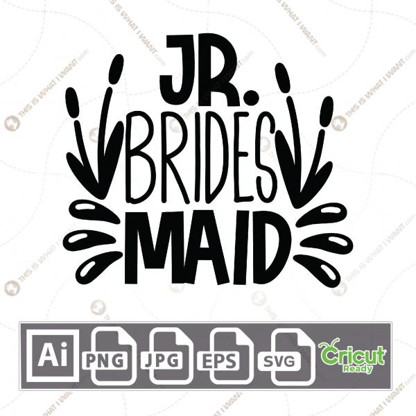 Junior Bridesmaid Text with Decorative Design - Print n Cut Hi-Quality Vector Bundle - Ai, Svg, Jpg, Png, Eps - Cricut Ready