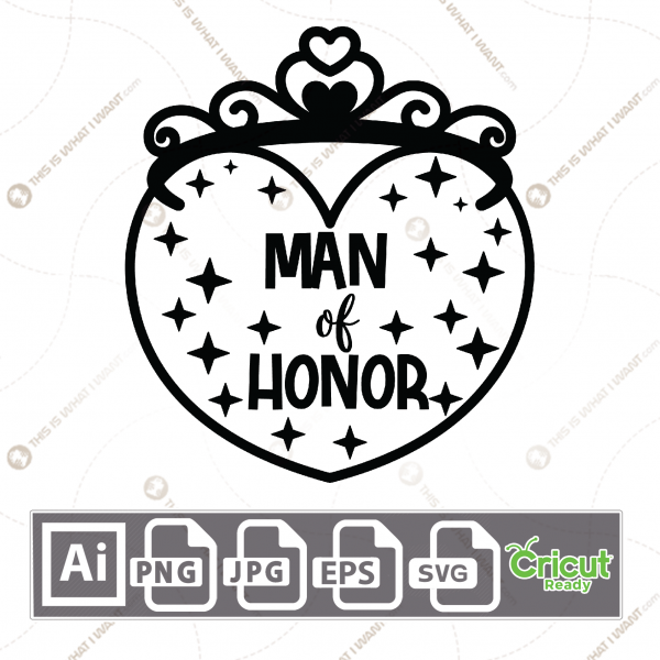Man of Honor Text with Stars Design - Print n Cut Hi-Quality Vector Bundle - Ai, Svg, Jpg, Png, Eps - Cricut Ready