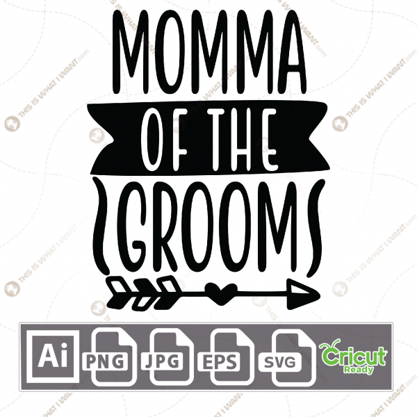 Momma of The Groom Text with Fancy Design - Print n Cut Hi-Quality Vector Bundle - Ai, Svg, Jpg, Png, Eps - Cricut Ready