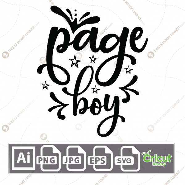 Page Boy in Cursive Text with Decorative Design - Print n Cut Hi-Quality Vector Bundle - Ai, Svg, Jpg, Png, Eps - Cricut Ready