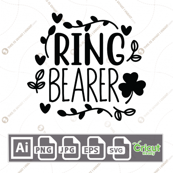 Ring Bearer Text with Leaves Accent Design - Print n Cut Hi-Quality Vector Bundle - Ai, Svg, Jpg, Png, Eps - Cricut Ready