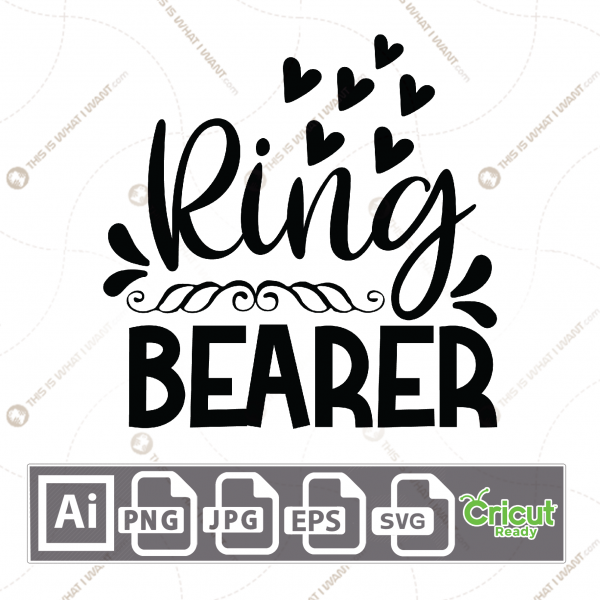 Ring Bearer Text with Hearts Accent Design - Print n Cut Hi-Quality Vector Bundle - Ai, Svg, Jpg, Png, Eps - Cricut Ready