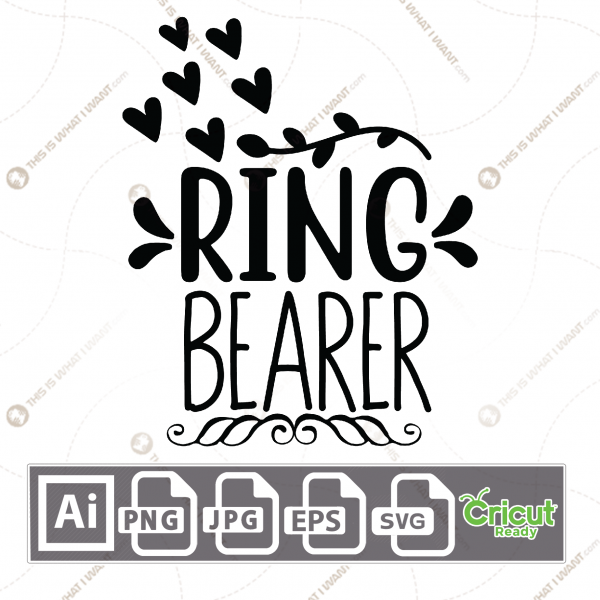 Ring Bearer Text with Hearts and Leaves Accent Design - Print n Cut Hi-Quality Vector Bundle - Ai, Svg, Jpg, Png, Eps - Cricut Ready