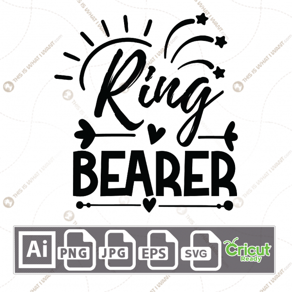 Ring Bearer Text with Hearts and Sunray Accent Design - Print n Cut Hi-Quality Vector Bundle - Ai, Svg, Jpg, Png, Eps - Cricut Ready