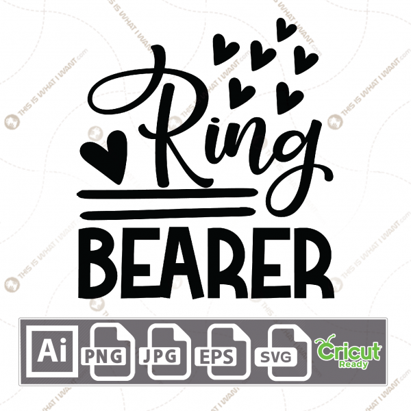Ring Bearer Text with Hearts and Lines Accent Design - Print n Cut Hi-Quality Vector Bundle - Ai, Svg, Jpg, Png, Eps - Cricut Ready