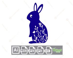 Blue Bunny with Floral Body Design - Print n Cut Hi-Quality Vector Bundle - Ai, Svg, Jpg, Png, Eps - Cricut Ready
