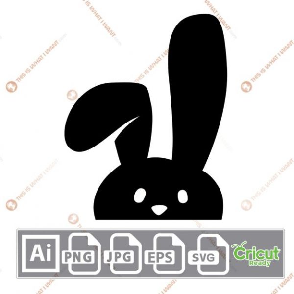 Shaded Easter Bunny with One Ear Halfway Down - Print n Cut Hi-Quality Vector Bundle - Ai, Svg, Jpg, Png, Eps - Cricut Ready
