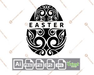 Decorative Easter Egg with Easter Text - Print n Cut Hi-Quality Vector Bundle - Ai, Svg, Jpg, Png, Eps - Cricut Ready
