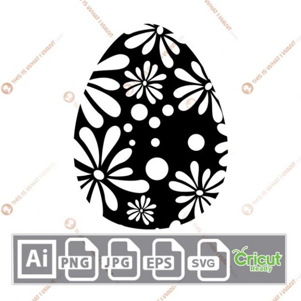 Easter Egg with Daisies Design - Print n Cut Hi-Quality Vector Bundle - Ai, Svg, Jpg, Png, Eps - Cricut Ready