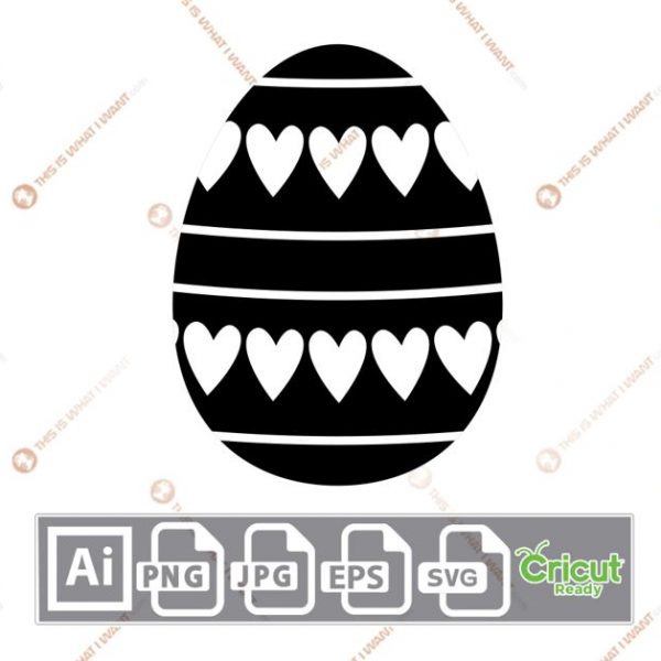 Easter Egg with Hearts & Lines Design - Print n Cut Hi-Quality Vector Bundle - Ai, Svg, Jpg, Png, Eps - Cricut Ready