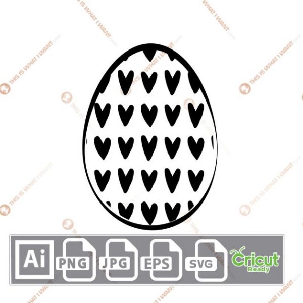 Easter Egg with Multi-Hearts Design - Print n Cut Hi-Quality Vector Bundle - Ai, Svg, Jpg, Png, Eps - Cricut Ready