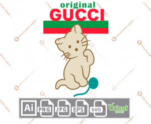 Gucci Cat with Yarn Inspired Vector Art Design – Hi-Quality digital downloadable File bundle – Ai, SVG, JPG, Png, Eps – Cricut Ready