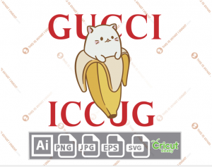 Gucci Cat on Banana Inspired Vector Art Design – Hi-Quality digital downloadable File bundle – Ai, SVG, JPG, Png, Eps – Cricut Ready