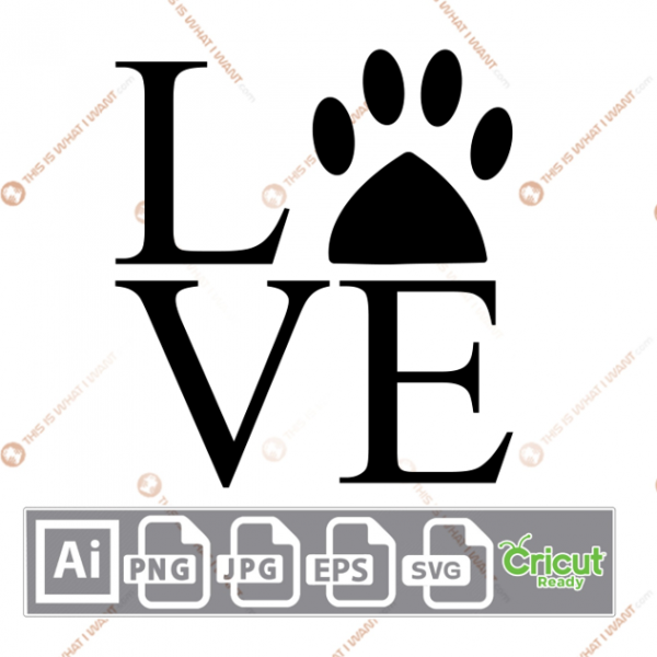 Love Text with Paw Design - Ai, Svg, Jpg, Png, Eps - Cricut Ready