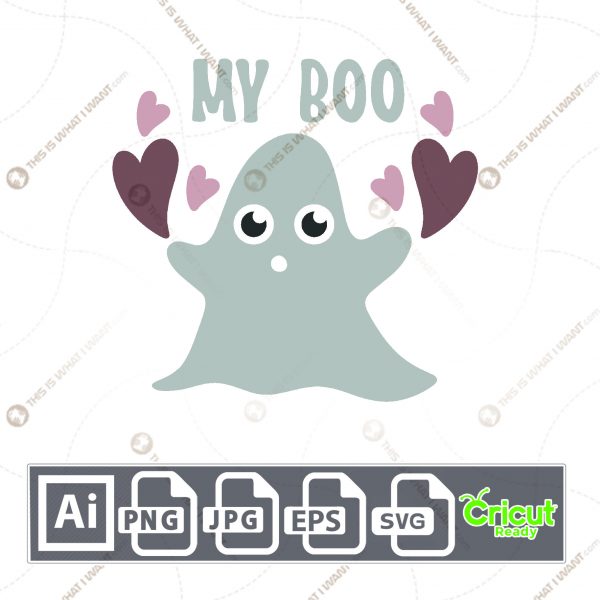 My Boo Text in Blue & Purple Design for Halloween - Print n Cut Hi-Quality Vector Bundle - Ai, Svg, Jpg, Png, Eps - Cricut Ready
