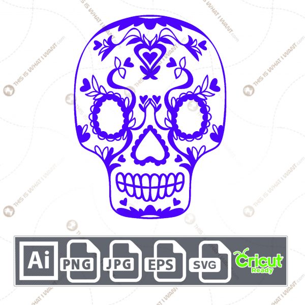 Decorative Purple Skull Image - Print n Cut Hi-Quality Vector Bundle - Ai, Svg, Jpg, Png, Eps - Cricut Ready
