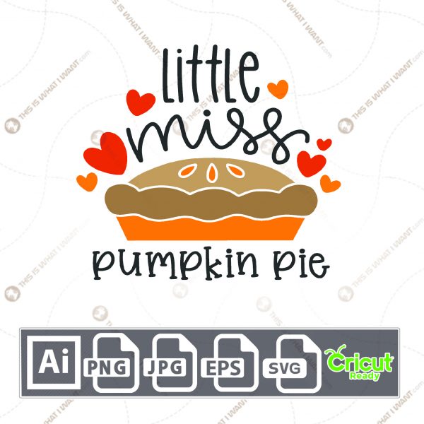 Little Miss Pumpkin Pie Text Design for Halloween - Print n Cut Hi-Quality Vector Bundle - Ai, Svg, Jpg, Png, Eps - Cricut Ready