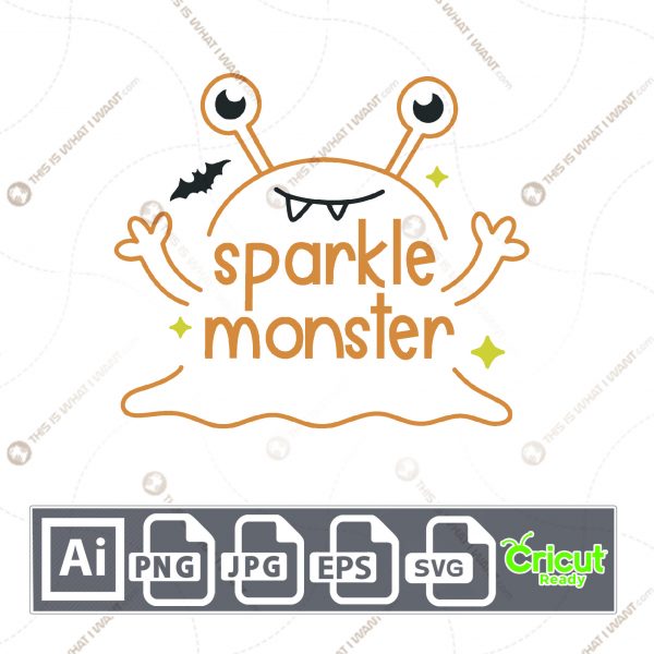 Sparkle Monster Text Design for Halloween - Print n Cut Hi-Quality Vector Bundle - Ai, Svg, Jpg, Png, Eps - Cricut Ready