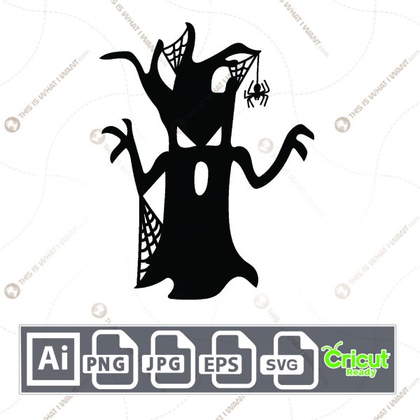 Black Ghost with Cobwebs Image Design for Halloween - Print n Cut Hi-Quality Vector Bundle - Ai, Svg, Jpg, Png, Eps - Cricut Ready
