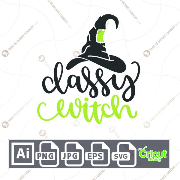 Classy Witch in Cursive Text Design for Halloween - Print n Cut Hi-Quality Vector Bundle - Ai, Svg, Jpg, Png, Eps - Cricut Ready