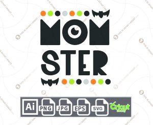 Momster Text with Dots and Bats Design for Halloween - Print n Cut Hi-Quality Vector Bundle - Ai, Svg, Jpg, Png, Eps - Cricut Ready