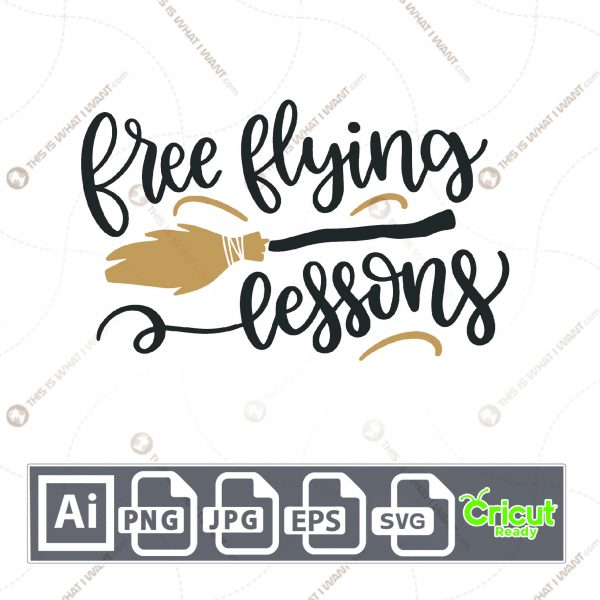 Free Flying Lessons Text Design for Halloween - Print n Cut Hi-Quality Vector Bundle - Ai, Svg, Jpg, Png, Eps - Cricut Ready