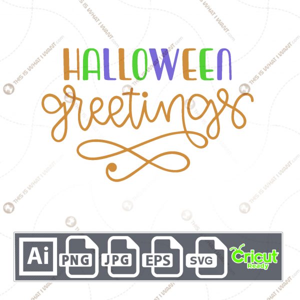 Halloween Greetings in Multi-color Text Design for Halloween - Print n Cut Hi-Quality Vector Bundle - Ai, Svg, Jpg, Png, Eps - Cricut Ready