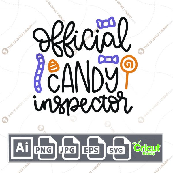 Official Candy Collector Text with Candies Design for Halloween - Print n Cut Hi-Quality Vector - Ai, Svg, Jpg, Png, Eps - Cricut Ready