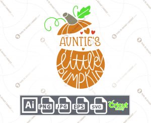 Auntie's Little Pumpkin Text with Hearts Design for Halloween - Print n Cut Hi-Quality Vector Bundle - Ai, Svg, Jpg, Png, Eps - Cricut Ready