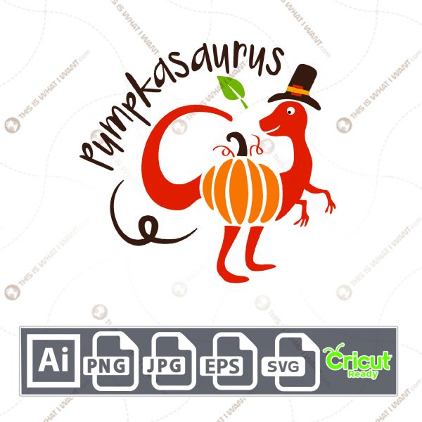 Pumpkasaurus Text with Pumpkin Design for Halloween - Print n Cut Hi-Quality Vector Bundle - Ai, Svg, Jpg, Png, Eps - Cricut Ready