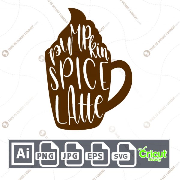 Pumpkin Spice Latte in White Text Design for Halloween - Print n Cut Hi-Quality Vector - Ai, Svg, Jpg, Png, Eps - Cricut Ready