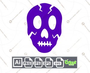 Violet Cracked Skull Design for Halloween - Print n Cut Hi-Quality Vector Bundle - Ai, Svg, Jpg, Png, Eps - Cricut Ready