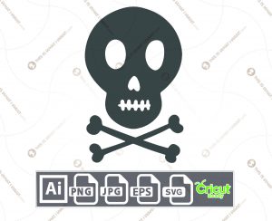 Skull with Two Bones in Grey Color Design for Halloween - Print n Cut Hi-Quality Vector Bundle - Ai, Svg, Jpg, Png, Eps - Cricut Ready