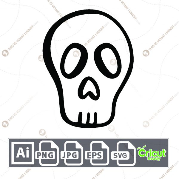 Skull in Black Outline Design for Halloween - Print n Cut Hi-Quality Vector Bundle - Ai, Svg, Jpg, Png, Eps - Cricut Ready