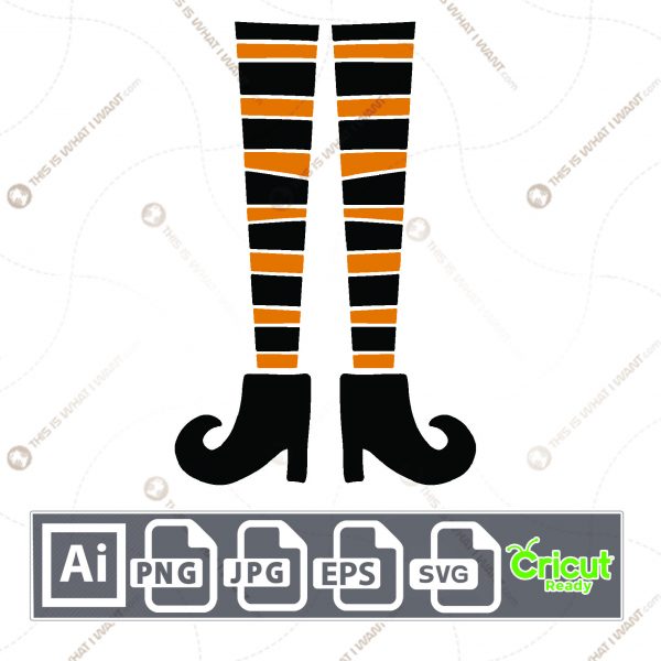 Witch Stockings and Boots in Black and Orange Design for Halloween - Print n Cut Hi-Quality Vector - Ai, Svg, Jpg, Png, Eps - Cricut Ready