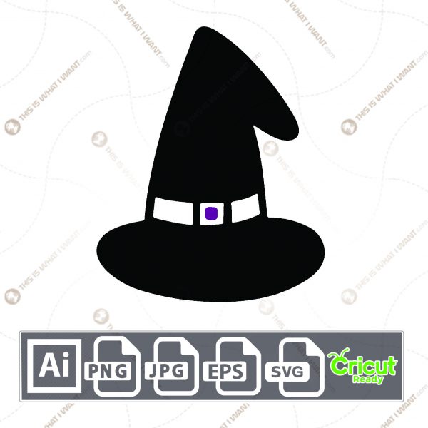 Black Witch Hat with White Buckle Design for Halloween - Print n Cut Hi-Quality Vector Bundle - Ai, Svg, Jpg, Png, Eps - Cricut Ready