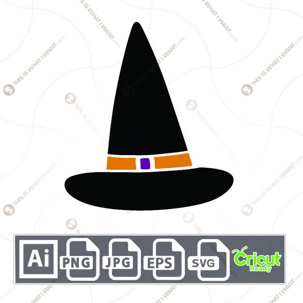 Black Witch Hat Design for Halloween - Print n Cut Hi-Quality Vector Bundle - Ai, Svg, Jpg, Png, Eps - Cricut Ready