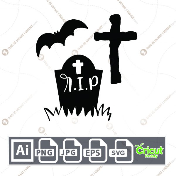 Black Bat RIP Design for Halloween - Print n Cut Hi-Quality Vector Bundle - Ai, Svg, Jpg, Png, Eps - Cricut Ready PHP 158.