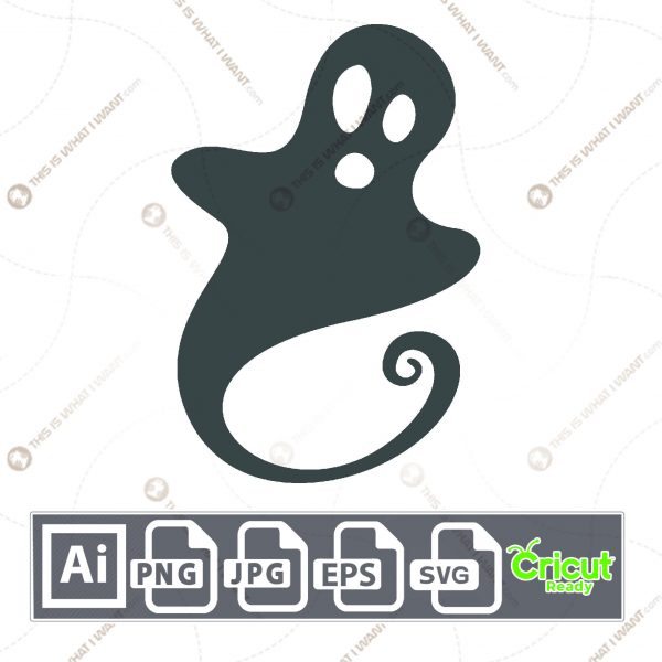 Long Black Ghost Character Design for Halloween - Print n Cut Hi-Quality Vector Bundle - Ai, Svg, Jpg, Png, Eps - Cricut Ready